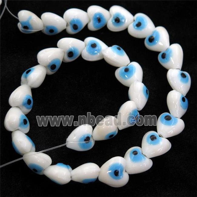 handmade white Lampwork Glass heart Beads with evil eye