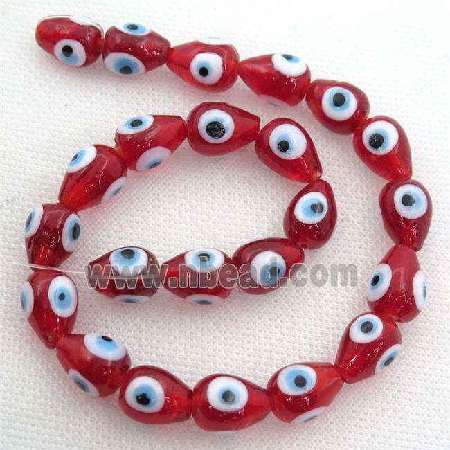 handmade red Lampwork Glass teardrop Beads with evil eye