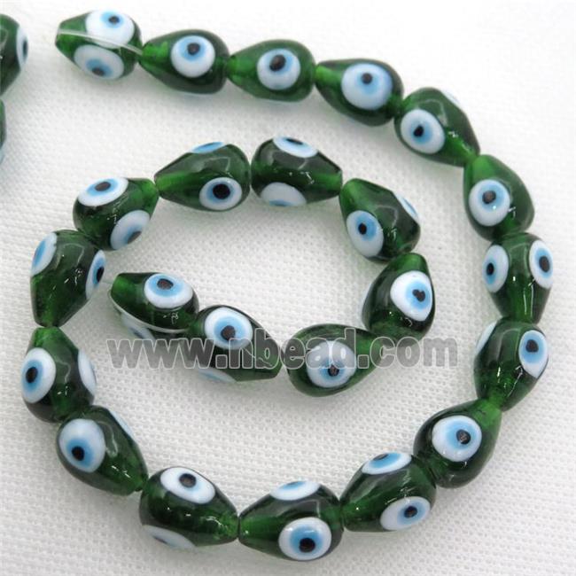 handmade green Lampwork Glass teardrop Beads with evil eye