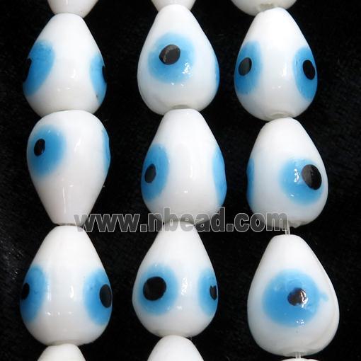 handmade white Lampwork Glass teardrop Beads with evil eye