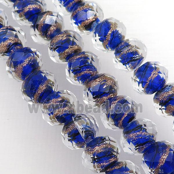 blue Lampwork glass beads, faceted rondelle