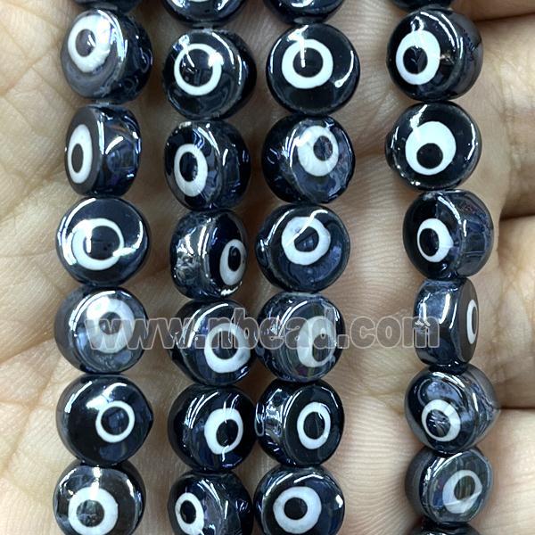 black Porcelain button beads, evil eye, electroplated