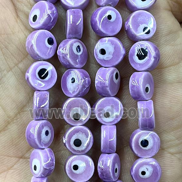purple Porcelain button beads, evil eye, electroplated