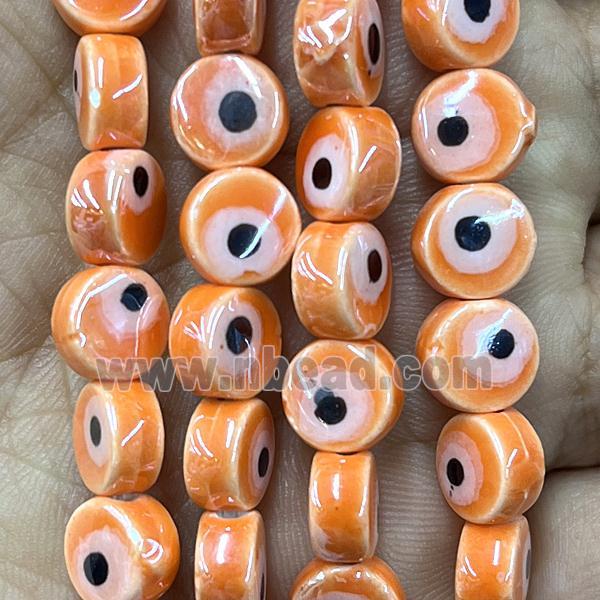 orange Porcelain button beads, evil eye, electroplated