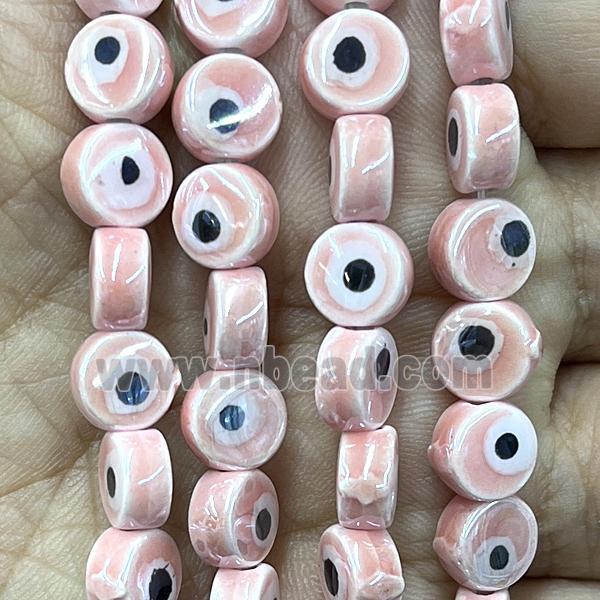 peach Porcelain button beads, evil eye, electroplated