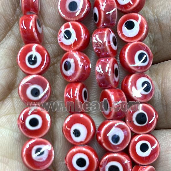 red Porcelain button beads, evil eye, electroplated