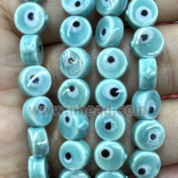 green Porcelain button beads, evil eye, electroplated