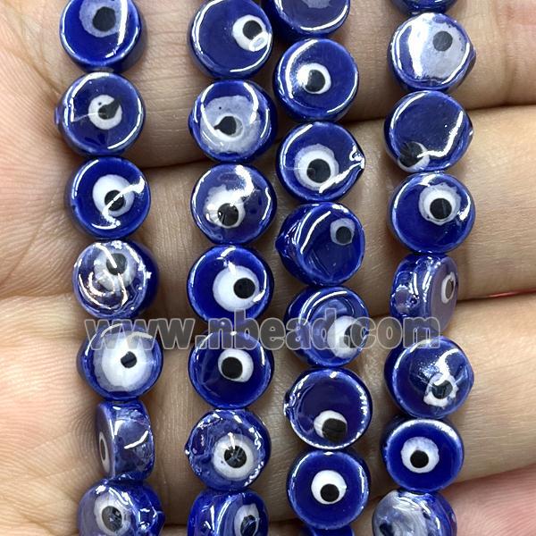 blue Porcelain button beads, evil eye, electroplated