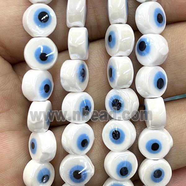 white Porcelain button beads, evil eye, electroplated