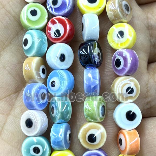 Porcelain button beads, evil eye, mixed color, electroplated