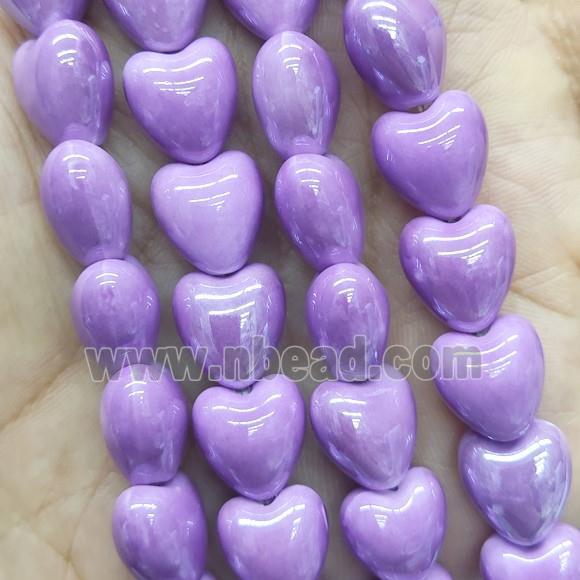 purple Porcelain heart beads, electroplated