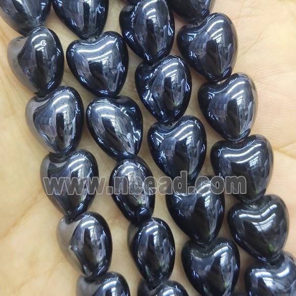 black Porcelain heart beads, electroplated