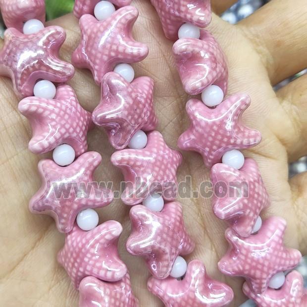 peach Porcelain Starfish Beads, electroplated