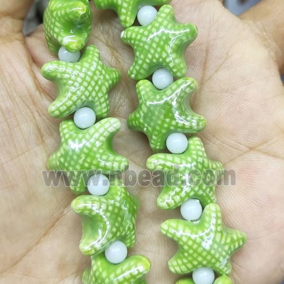 green Porcelain Starfish Beads, electroplated