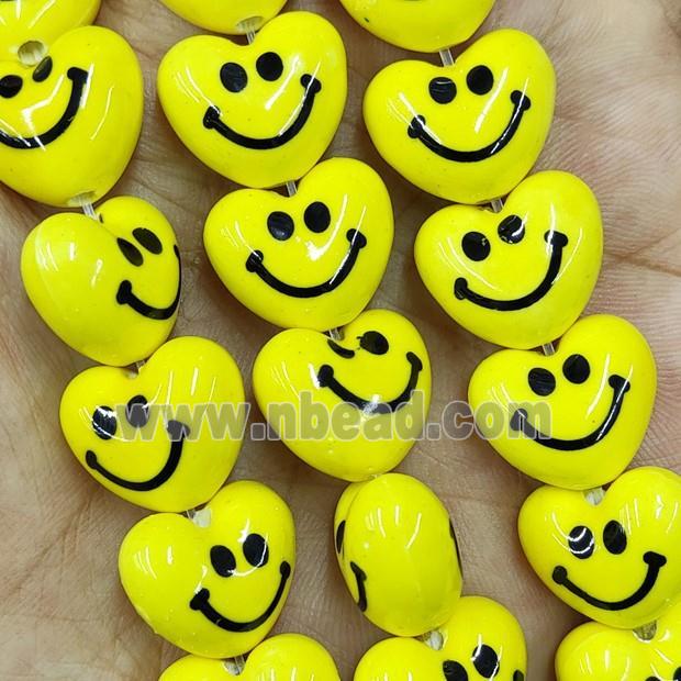 Yellow Porcelain Heart Beads Smile Emoji