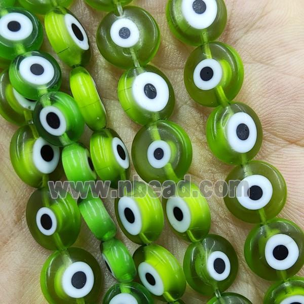 Green Lampwork Glass Circle Beads Evil Eye