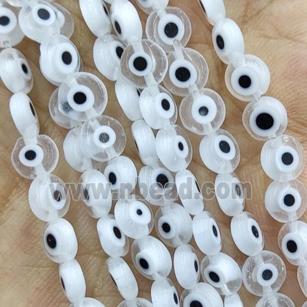 White Lampwork Glass Circle Beads Evil Eye