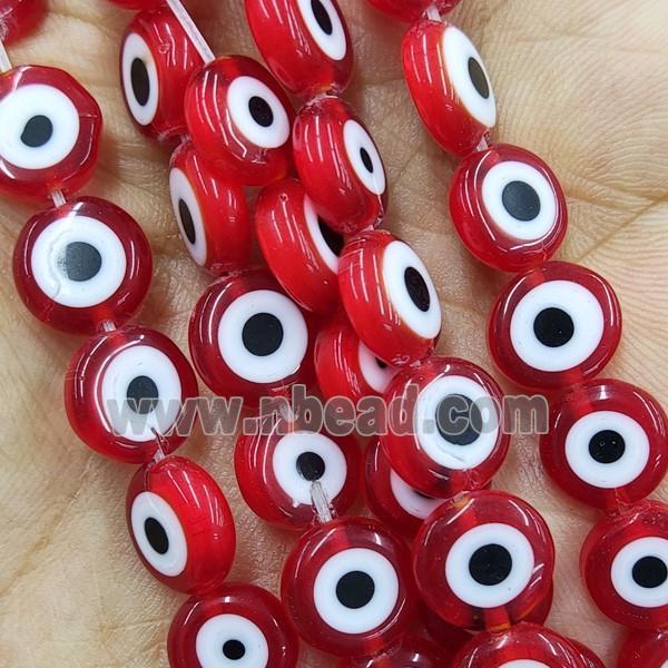 Red Lampwork Glass Circle Beads Evil Eye