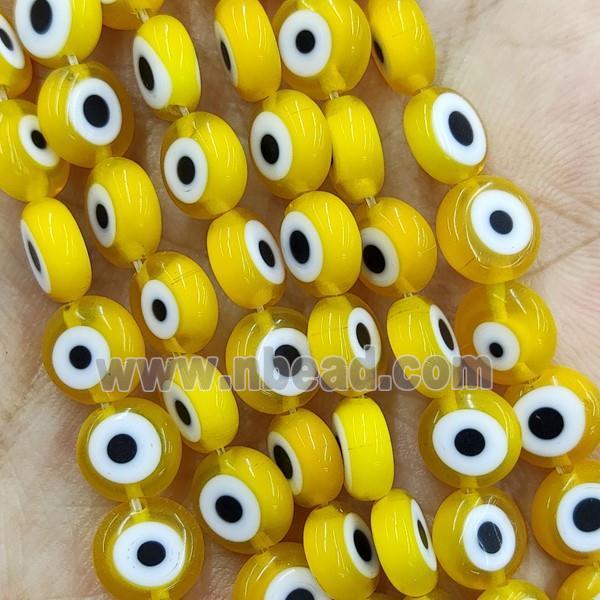 Yellow Lampwork Glass Circle Beads Evil Eye