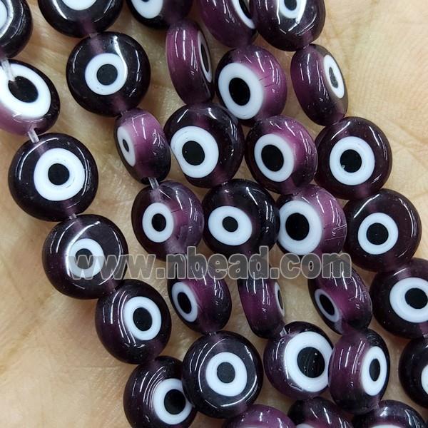 Purple Lampwork Glass Circle Beads Evil Eye