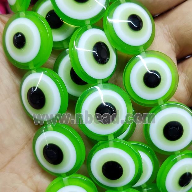 Green Resin Circle Evil Eye Beads