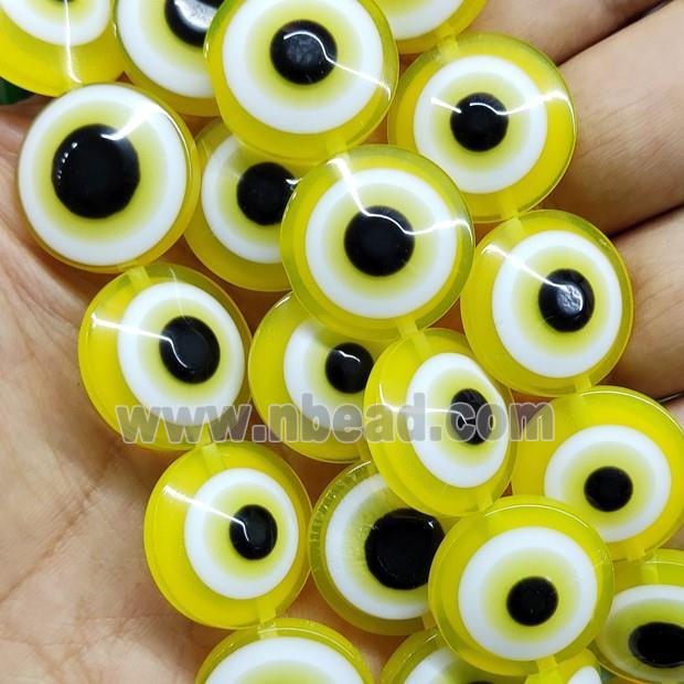 Yellow Resin Circle Evil Eye Beads