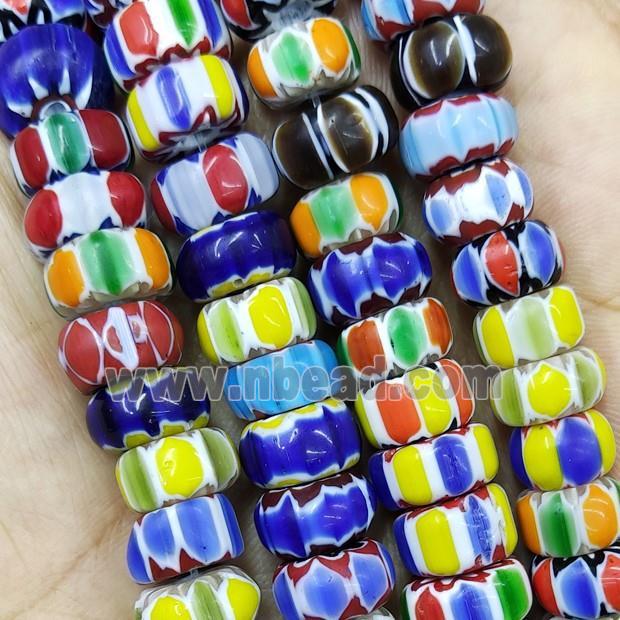 Nepal Style Mix Color Lampwork Glass Rondelle Chevron Beads