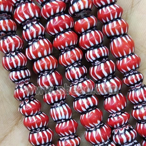 Nepal Style Red Lampwork Glass Rondelle Chevron Beads