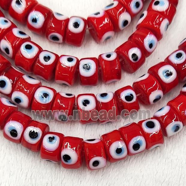 Red Lampwork Glass Heishi Beads With Evil Eye