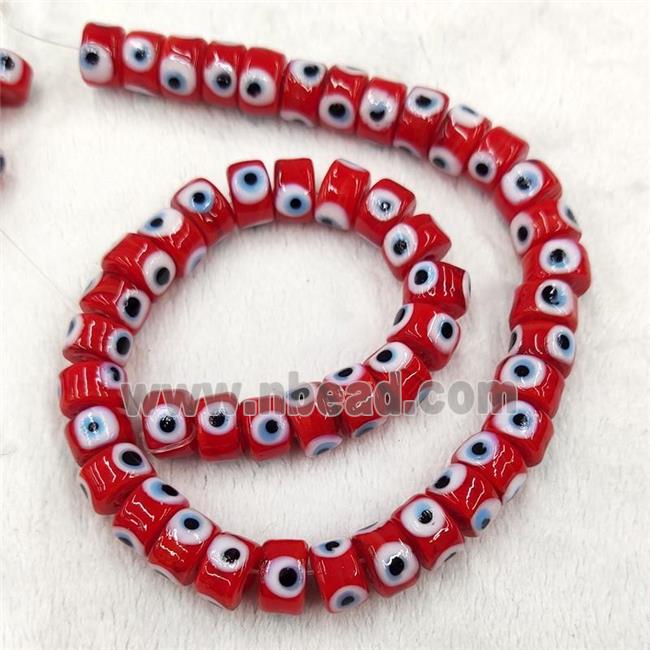 Red Lampwork Glass Heishi Beads With Evil Eye
