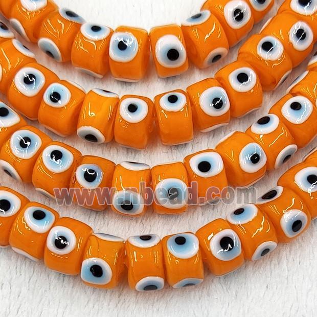 Orange Lampwork Glass Heishi Beads With Evil Eye