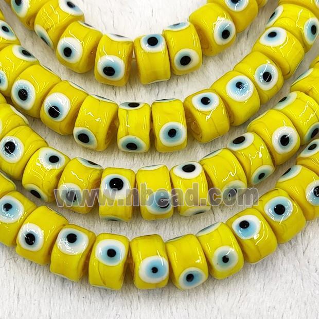 Yellow Lampwork Glass Heishi Beads With Evil Eye
