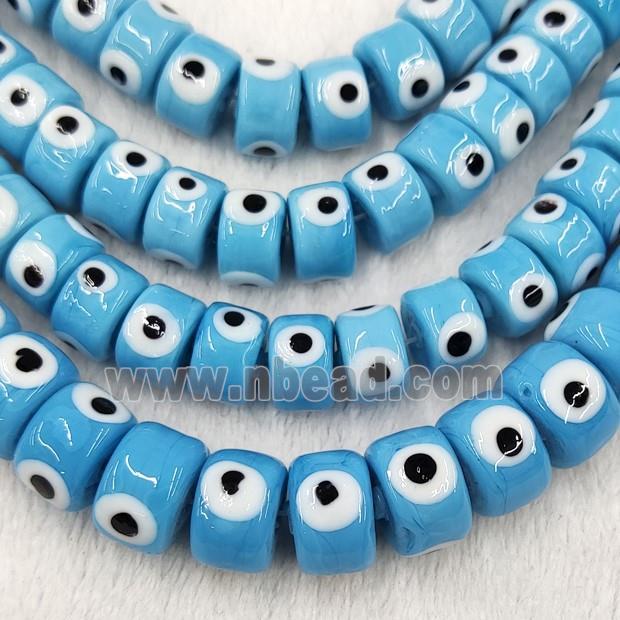 Blue Lampwork Glass Heishi Beads With Evil Eye