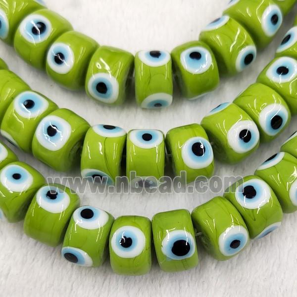 Olive Lampwork Glass Heishi Beads With Evil Eye