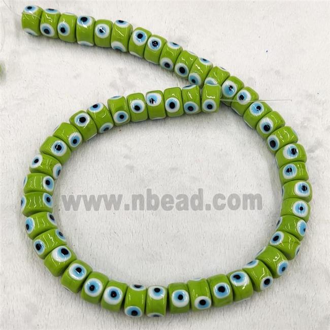 Olive Lampwork Glass Heishi Beads With Evil Eye