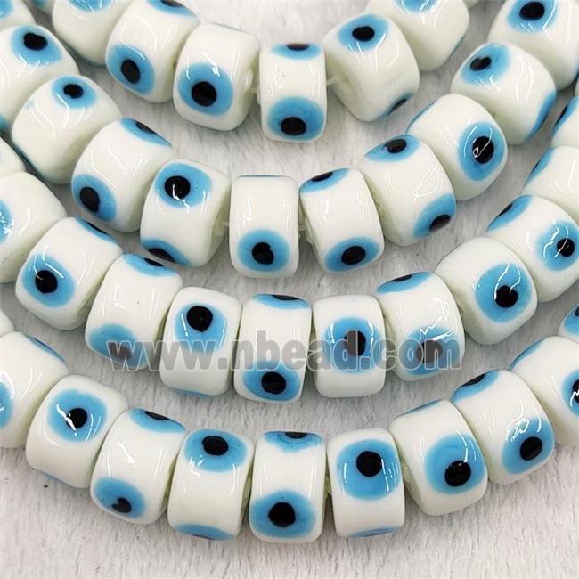 White Lampwork Glass Heishi Beads With Evil Eye