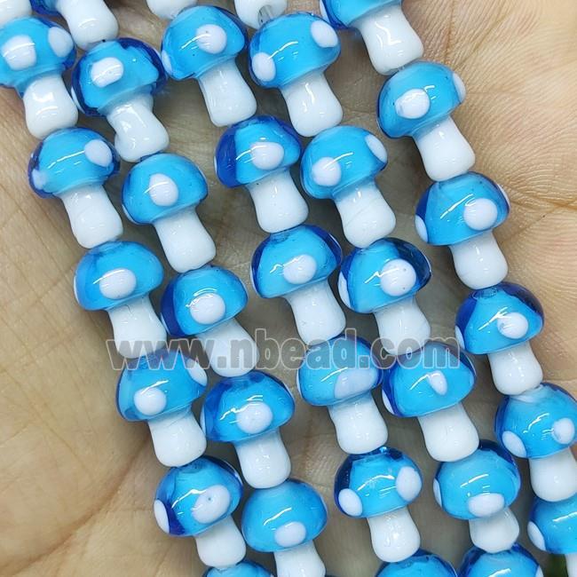Blue Lampwork Mushroom Beads