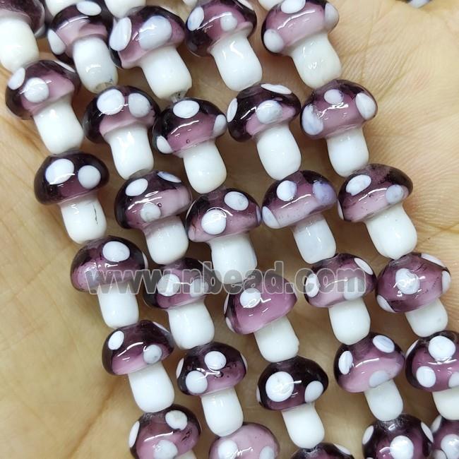 Amethyst Lampwork Mushroom Beads
