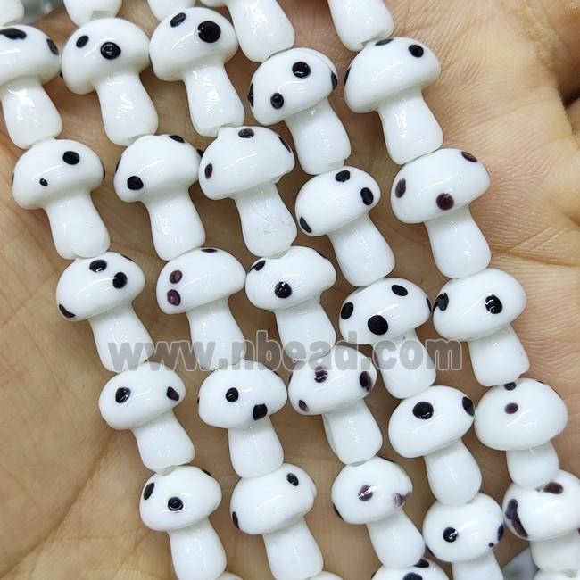 White Lampwork Mushroom Beads