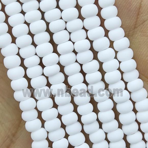 White Lampwork Glass Rondelle Beads Matte