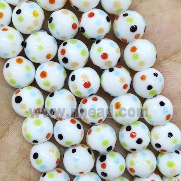 Round White Lampwork Glass Beads Spotted Smooth