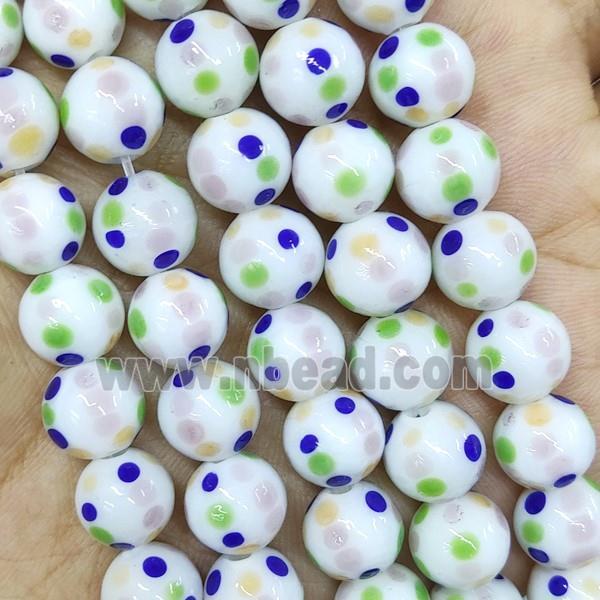 Round Lampwork Glass Beads Spotted White