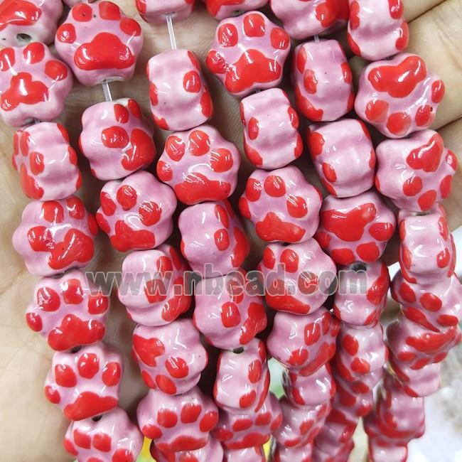 Pink Lampwork Glass Paws Beads
