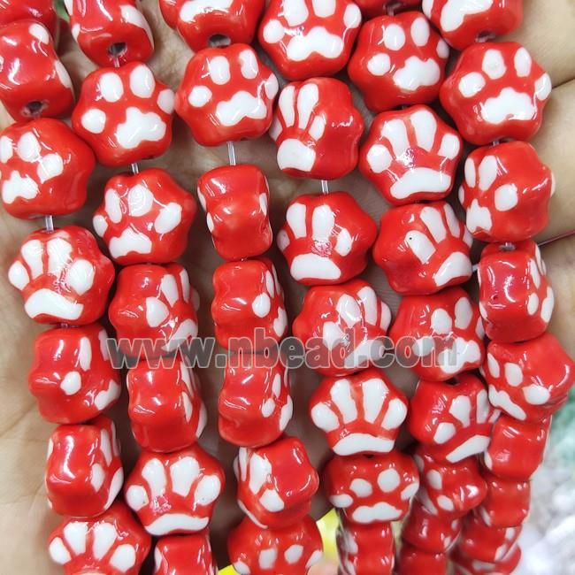 Red Lampwork Glass Paws Beads
