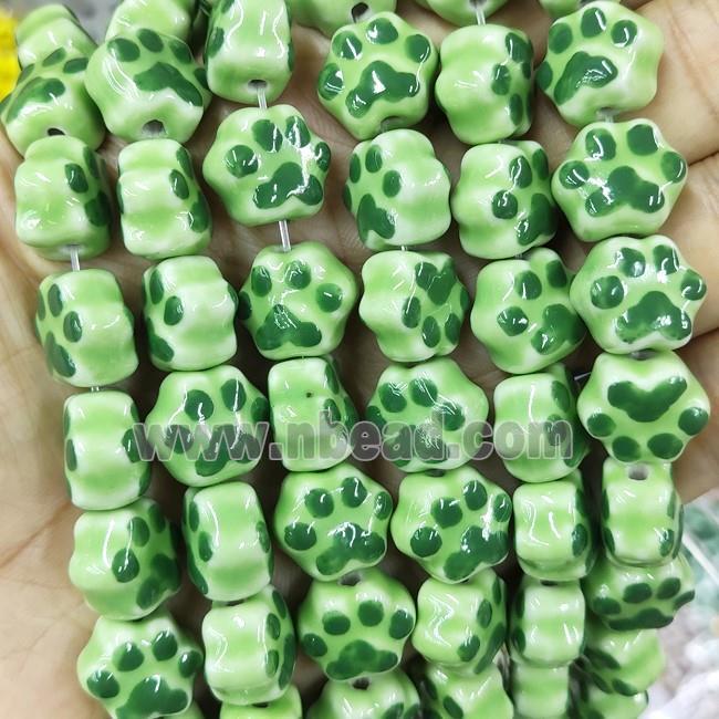 Green Lampwork Glass Paws Beads