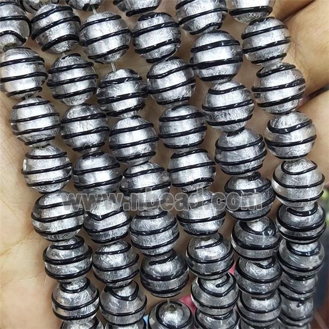 Larmwork Glass Beads Round Black Line With Silver Foil