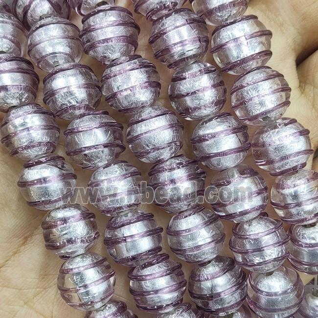 Larmwork Glass Beads With Silver Foil Round Lt.purple Line