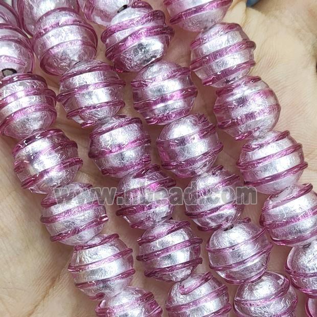 Larmwork Glass Beads With Silver Foil Round Pink Line