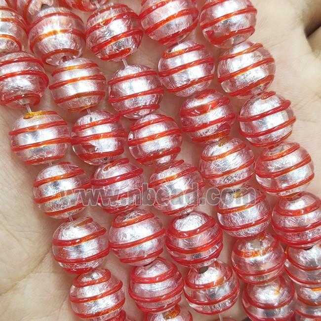 Larmwork Glass Beads With Silver Foil Round Red Line