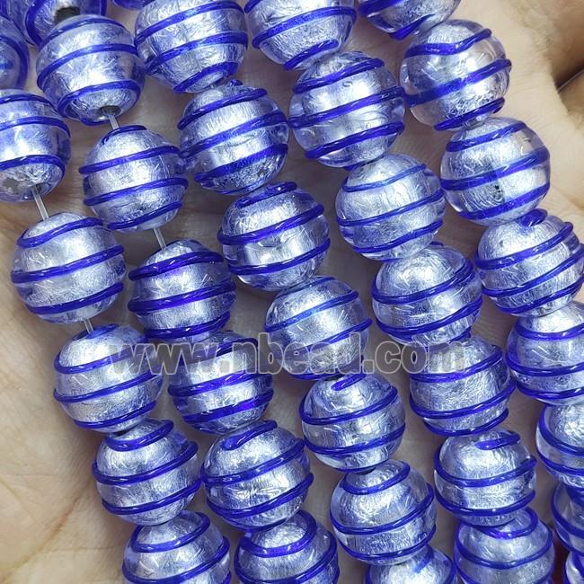 Larmwork Glass Beads With Silver Foil Round Blue Line